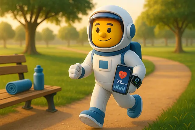 AI in Daily Life: The Invisible Revolution Happening Right Under Your Nose 4 AI in Daily Life health tracking astronaut jogging with 72 BPM HUD & sleep insights