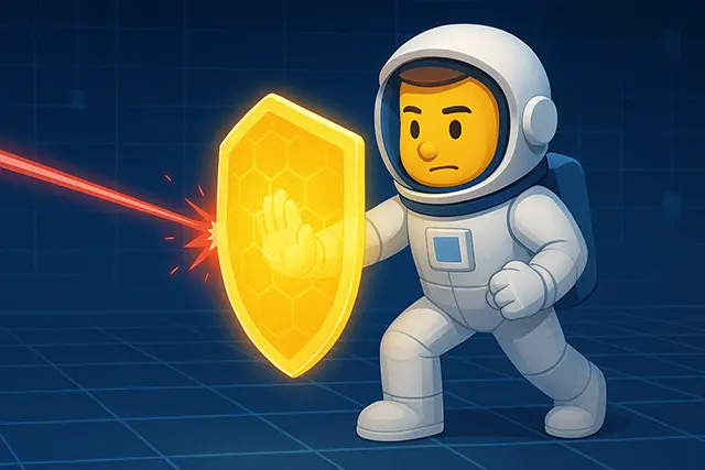 The NCSE mascot blocking a red laser blast with a glowing yellow digital shield, symbolizing zero trust security software defending against cyber threats in real time.